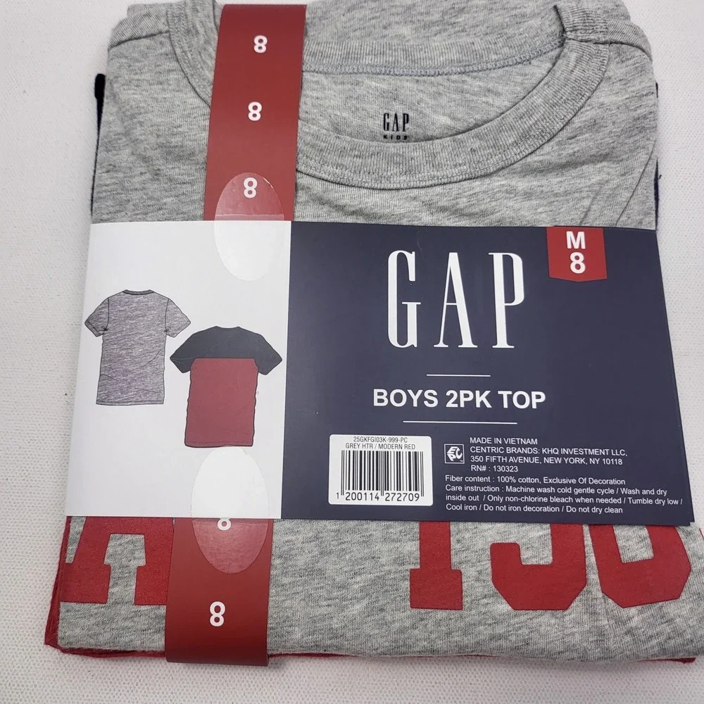 GAP Boy's‎ 2 Pack Short Sleeve Soft Comfort Tagless Logo Tee size 8